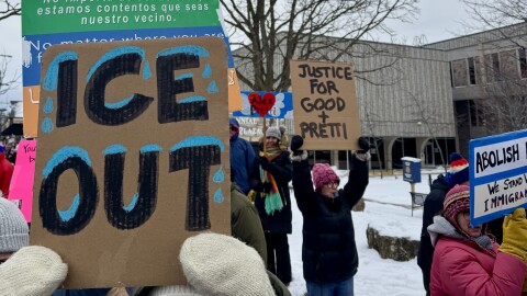 Around 100 protests gathered around West Allis's city hall Sunday afternoon to call out ICE and the federal government's actions in Minnesota.