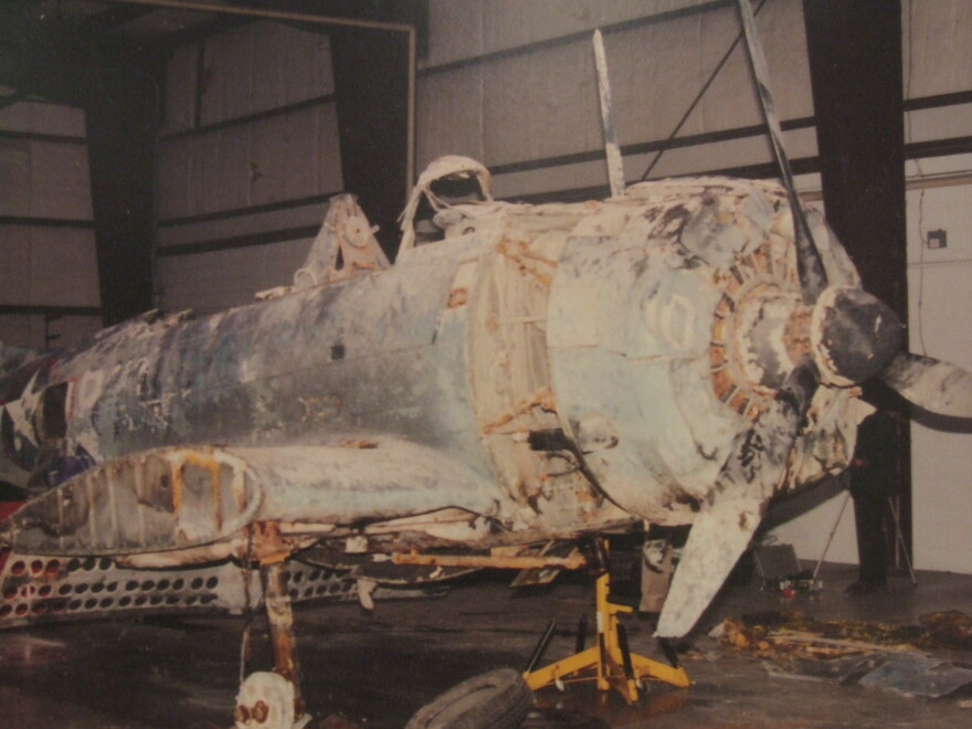 This is what the first submerged plane the Air Zoo received, the Douglas SBD-3 Dauntless Dive Bomber, looked like before it was restored.