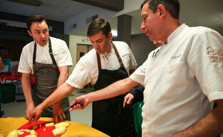 Chefs Josh Whigham, Sean Wheaton and Joe Raffa discuss the best way to chop squash.