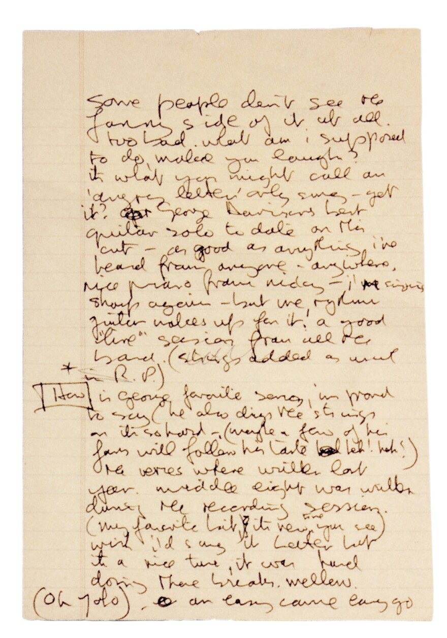 Unused notes for the<em> Imagine</em> album, 1971