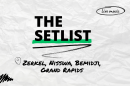 "The Setlist" and "Zerkel, Nisswa, Bemidji, Grand Rapids" written over a crumpled paper background. 