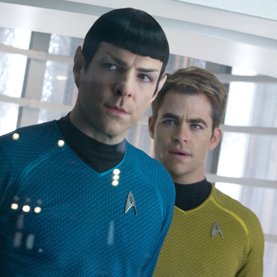 Quinto (left) as Spock, with Chris Pine as Kirk, in <em>Star Trek: Into Darkness.</em>