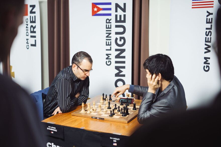 Grandmasters Wesley So and Leinier Dominguez face off at the 2017 Champions Showdown.