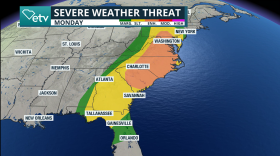 The Storm Prediction Center has highlighted much of the mid-Atlantic for seeing an enhanced risk of severe storms from Sunday into Monday.