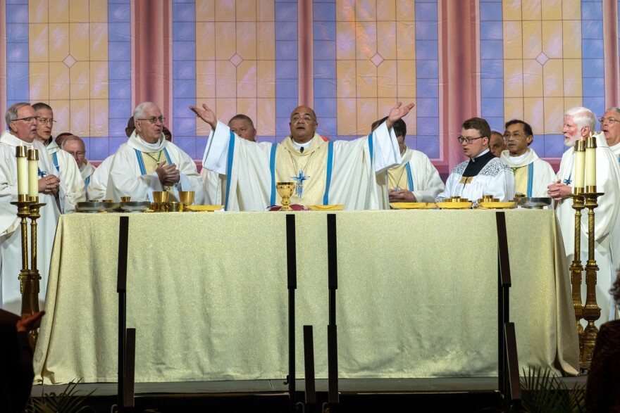 Archbishop Shelton J. Fabre speaks before his newfound archdiocese in Louisville.