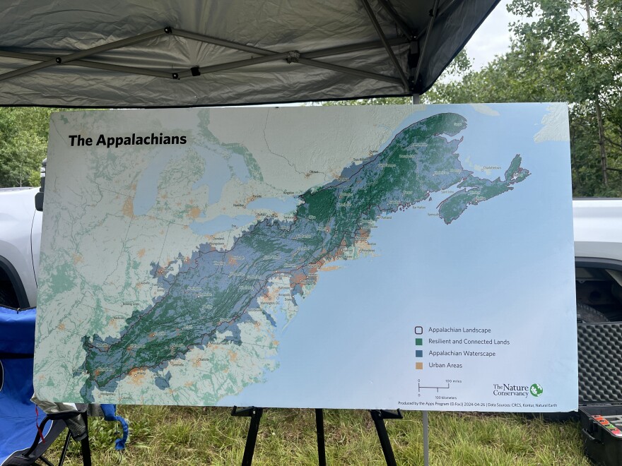 A map of Appalachian Mountains shows how vast the chain is along the east side of North America.