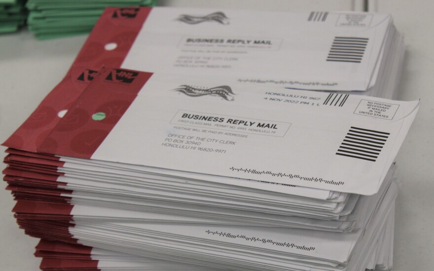 2022 election ballots await processing at the Hawaiʻi State Capitol in Honolulu on Nov. 7, 2022.