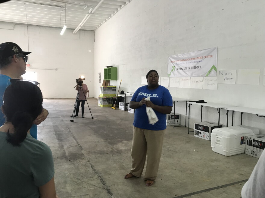 Valencia Gunder, a Miami-Dade-based community organizer, gives a tour of the warehouse near Opa-Locka that will be used as a "community emergency operations center" following a hurricane or other disaster.