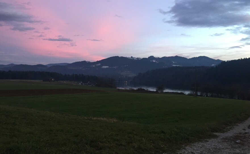 Hawkins was able to take in a sunset in Gortina, Slovenia, an experience he might not have chosen for himself.