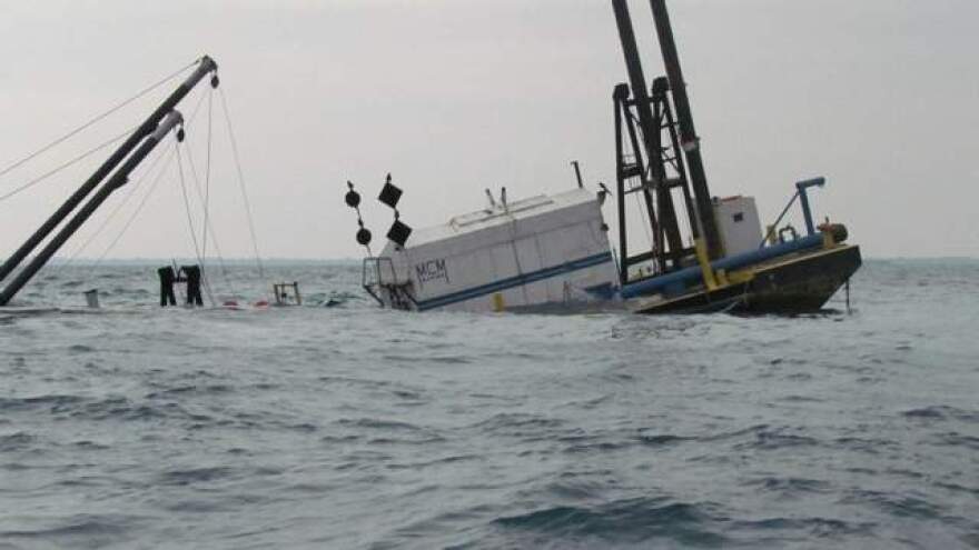 The dredge, the Arthur J, sinking on Lake Huron. The boat is owned by MCM Marine.