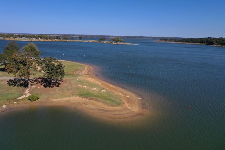An image of Lake Texoma State Park near Kingston. Oklahoma and Texas are in a boundary dispute at the lake.