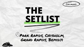 "The Setlist" and "Park Rapids, Chisholm, Grand Rapids, Bemidji" written over a crumpled paper background.