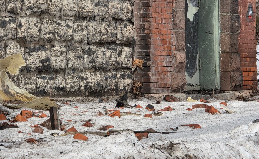 Damage and debris is seen outside the St. Ann's School, which sustained extensive fire damage on Jan. 16, 2026.