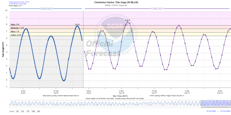 Water gauge level for the Charleston Harbor