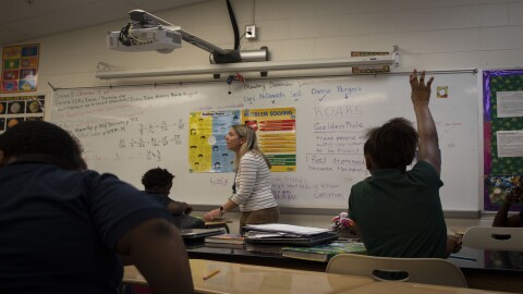 Ms. Jump teaches social emotional learning class to fifth grade students at Woodford Paidea Academy.