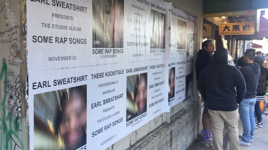 Promotional posters for Earl Sweatshirt's <em>Some Rap Songs</em> in downtown LA.