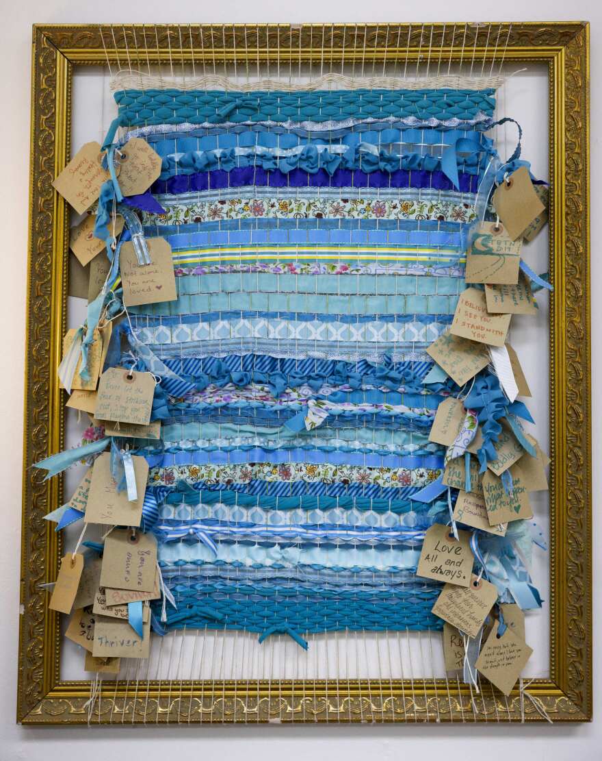 The first community art project completed by The Art Room, a nonprofit art studio, Monday, Jan. 22, 2024, in Denton, Texas. The piece was woven together at the University of North Texas.