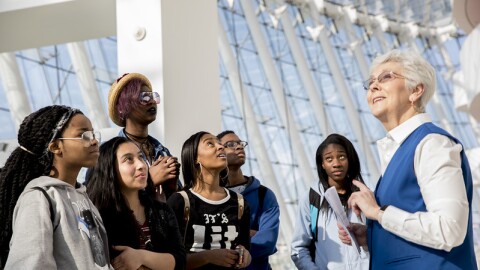 A group of young adults at the Kauffman Center