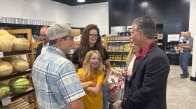 U.S. Rep. Dan Meuser speaks to Angela, Lily, 10, and Josiah Meck at their shop, The Farm Store, in Pottsville on Aug. 1. Meuser came to the shop to promote the One Big Beautiful Bill's impact on Pennsylvania agriculture.
