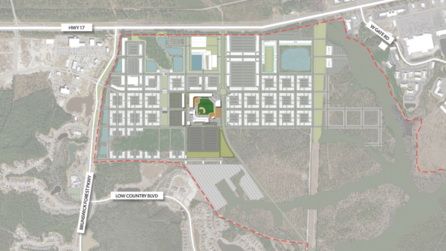 The potential site for the stadium is a 1400-acre site along Highway 17 near Brunswick Forest.