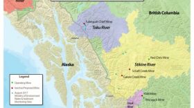 More than a dozen working and legacy mine sites are located in watersheds that are shared between British Columbia and Southeast Alaska. (Image courtesy of B.C. Ministry of Energy, Mines and Petroleum Resources)