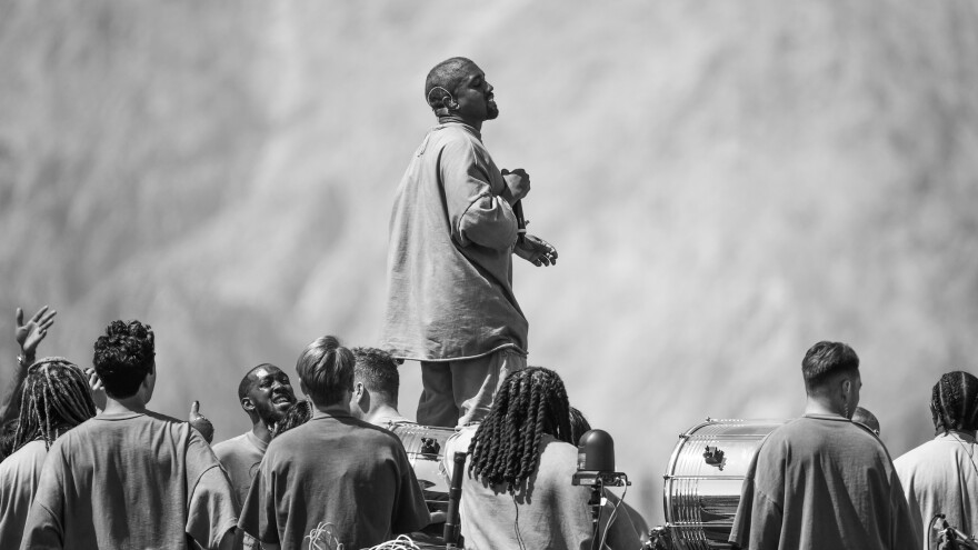 Kanye West performs Sunday Service during the 2019 Coachella Valley Music And Arts Festival in April 2019. The rapper's ninth studio album, <em>Jesus Is King</em>, is available now.