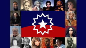 Influential composers from throughout history, with the Juneteenth flag in the center.