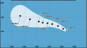 The storm track for Tropical Storm Nine as of 2 a.m. Thursday.