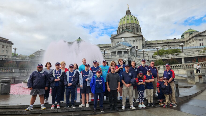 Wyoming Valley Challenger team members and their supporters gather outside the Capitol.