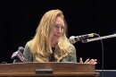 Dupont resident Lorraine Piechota shares her concerns about the proposed 'Scranton Beltway' project during a public hearing Wednesday evening, Oct. 28, 2026 at Pittston Area High School.
