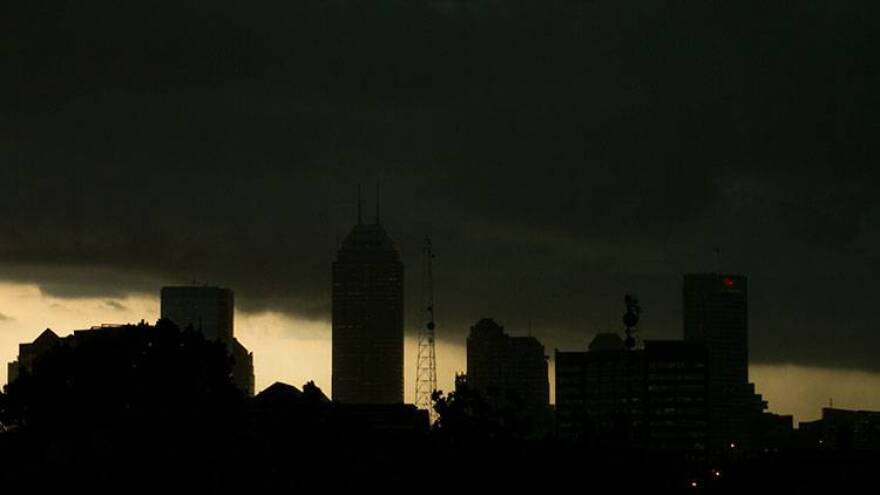 Severe weather moved through downtown Indianapolis just before noon Monday.