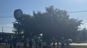  Starbucks partners and community supporters form a picket line outside an Oklahoma City Starbucks location.