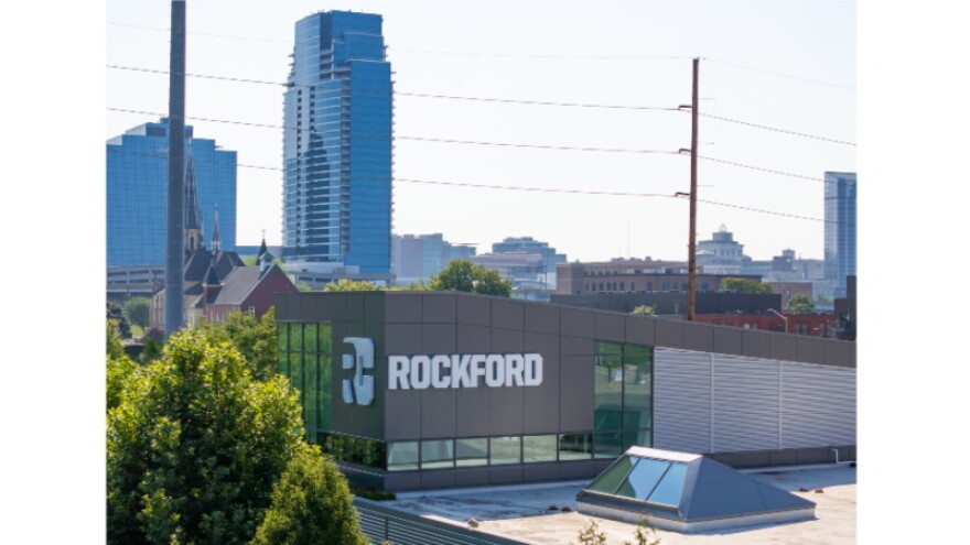 Rockford (construction) headquarters with skyline of GR
