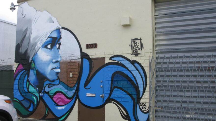 The graffiti artist, Trek6, painted the Yoruba goddess of the ocean, Yemaya, to honor his Caribbean roots. She symbolizes growth, something that he thinks Hialeah needs.