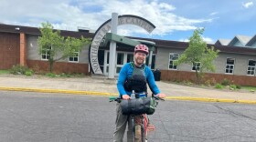 Babbitt teacher Amos Kolodji biked and rafted for his final creative commute of the 2023-24 school year.