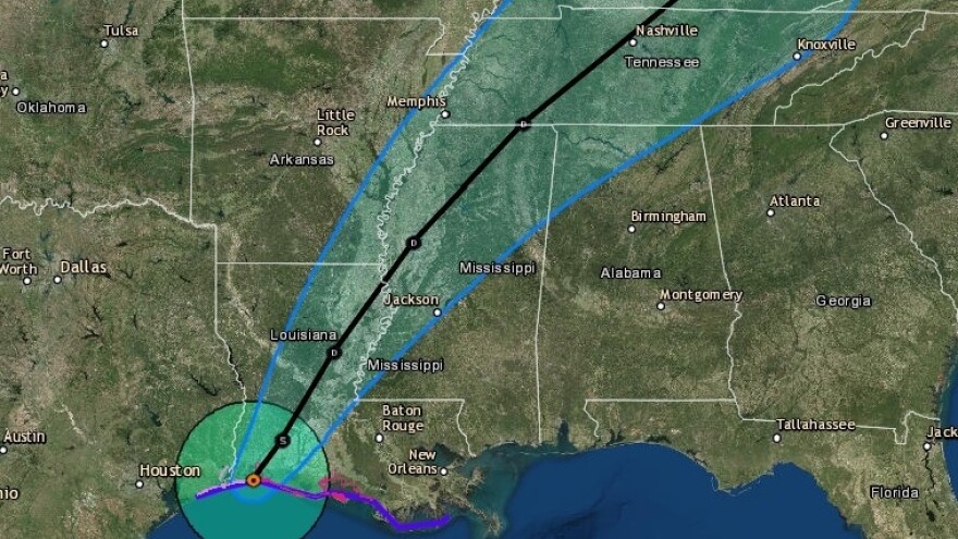 The National Hurricane Center predicts Harvey will move northeast from Louisiana.