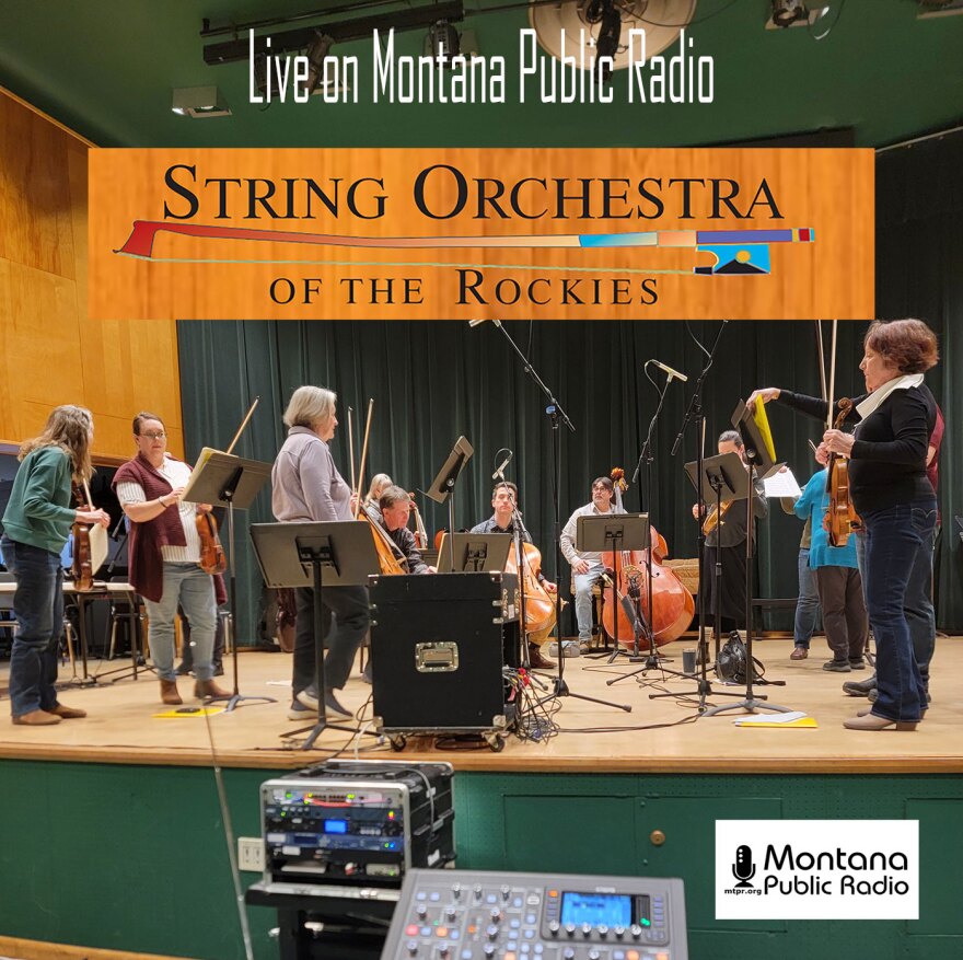 String Orchestra of the Rockies practicing on stage at the University of Montana Recital Hall.