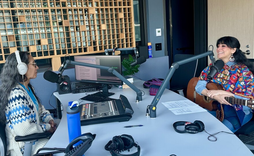 TPR's Norma Martinez (left) interviews Azul Barrientos, an organizer and founder of Todos Agua.