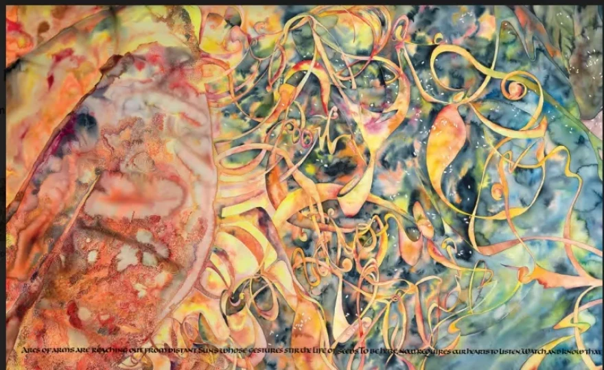 "Everything Is Indeed Reaching Out to Everything Else," 30-foot watercolor detail by Zan Lombardo, 2011
