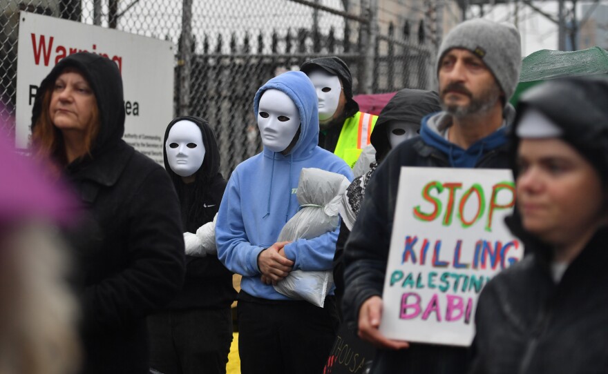 Many of the protesters held props and signs to bring awareness to the war in Gaza.