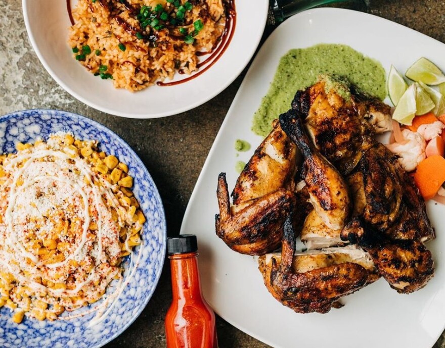 One of Poi-ō's to-go options is the Whole Bird family meal. It pairs the restaurant’s signature wood-fired chicken with four sides, fresh tortillas, salsas and homemade pickles.