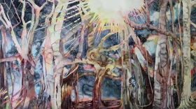 "Dance of All This," 30-foot watercolor detail by Zan Lombardo, 2019