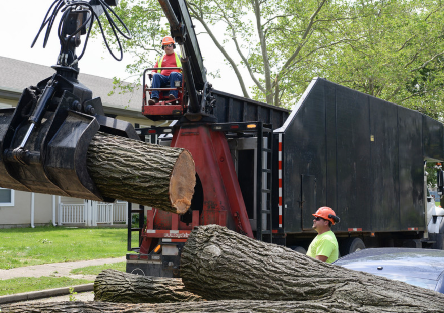 Contractors use heavy equipment to remove larges logs during the recovery operations at Wright-Patterson AFB. Volunteers from around Wright-Patterson AFB worked alongside base emergency responders.