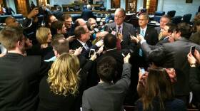 Senate President Pro Tem David Long, speaks to the media on the floor of Senate after it was announced the LGB rights bill would not receive a vote.