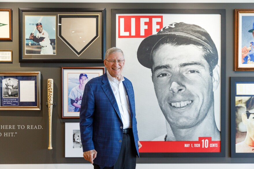 Selig stands next to a wall display in his office of New York Yankees legend Joe DiMaggio. "Well there's nothing like Cooperstown," he says, "but this is pretty close."