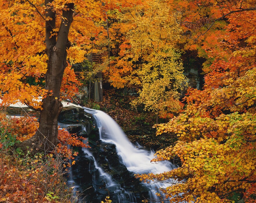 Despite the autumnal beauty of this 1986 image of Brandywine Falls in Sagamore Hills, photographer Robert Glenn Ketchum described the falls as “toxic’’ because of its polluted water. The National Park Service now says in a label at the Akron Art Museum Brandywine Creek, now part of the Cuyahoga Valley National Park, is “much cleaner, though it continues to have water quality challenges.’’