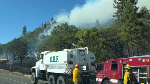 Firefighters on the I-5 MM 57 NB Fire in Grants Pass, August 1, 2026.