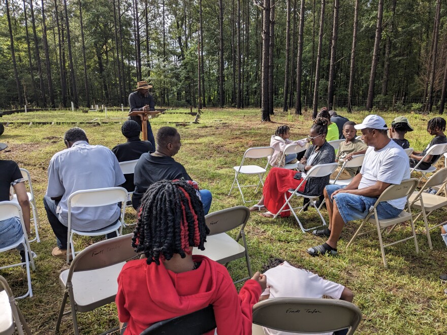 Relatives, friends and supporters come to TKO Farming for a groundbreaking ceremony on June 19, 2023, in McCool, Mississippi.
