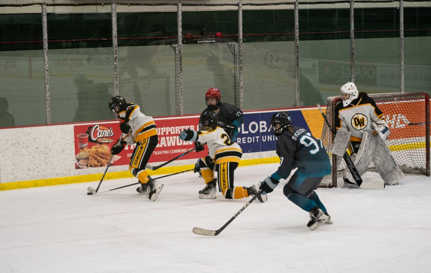 A girls hockey game.