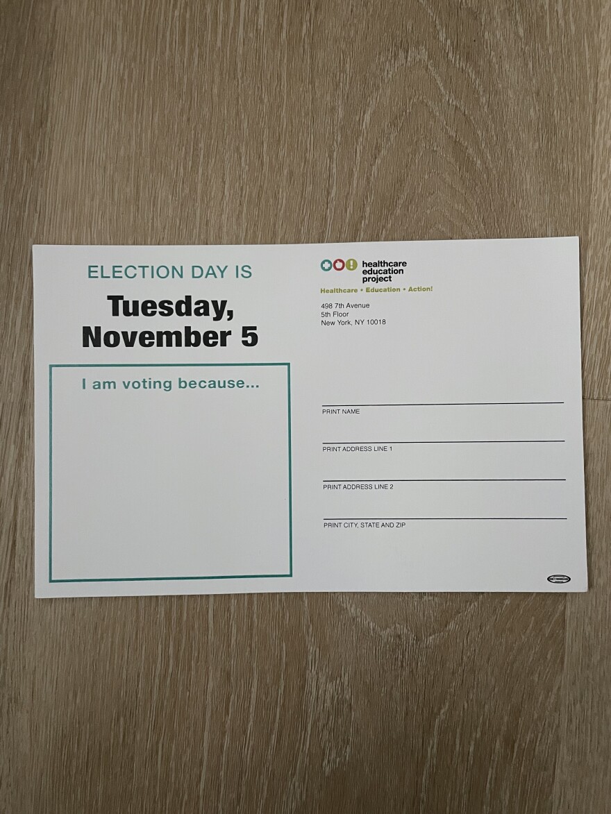 Voters will be asked to voluntarily sign a pledge card which will then be mailed back to them before early voting starts in October to remind them of the commitment they made to vote.